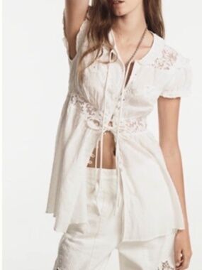 BY ANTHROPOLOGIE SHORT-SLEEVE AIRY EMBROIDERED TUNIC TOP  - NWOT
